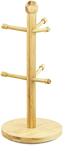 Home Basics Bamboo Mug Tree, Holds Up to 6 Coffee Cups, Free Standing