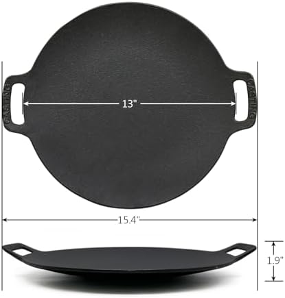 Brightalk 13-Inch Korean BBQ Grill Pan, Cast Iron Griddle for Indoor and Outdoor Stovetop Use