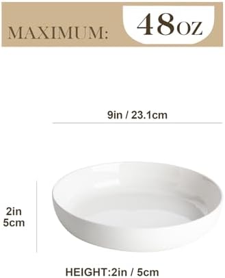 MALACASA 48 Oz Pasta Bowls Set of 4, Ceramic Salad Bowls, White