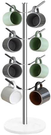 Marble Mug Holder Tree with 8 Hooks, Stainless Steel, Silver