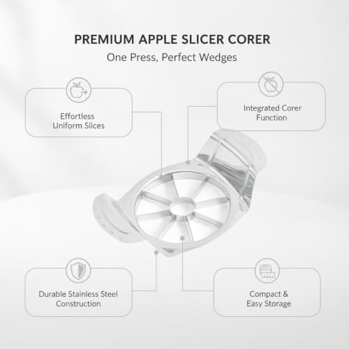 Apple Slicer Corer, Stainless Steel Fruit Cutter for Uniform Wedges