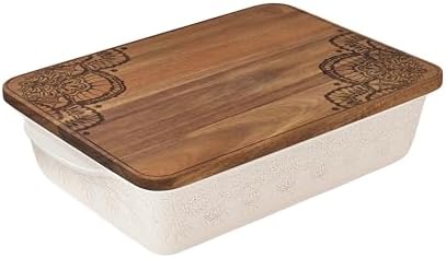 9" x 13" Vintage Lace Ceramic Casserole Baking Dish with Wood Lid