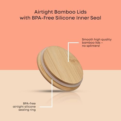 JoyJolt Borosilicate Glass Jars With Bamboo Lids. 6 Pc Set of Air