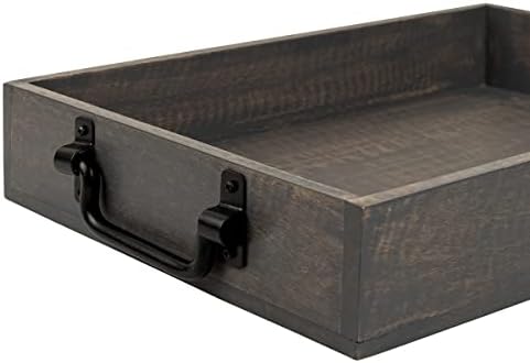 GoCraft Handmade Wooden Tray with Metal Handles – 15" x 11" x 2.5"