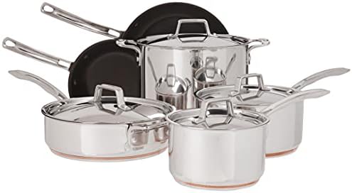 MIU France 10-Piece Copper Core Cookware Set, Silver