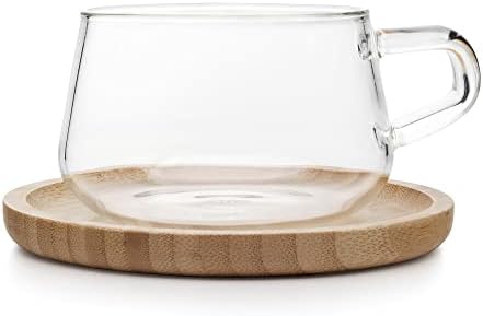 VIVA Classic Glass Coffee Mug or Tea Cup and Saucer Made of Bamboo