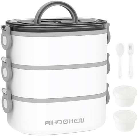 RIKDOKEN Lunch Box, Stackable 3 Layers Containers, Portable 94OZ Large