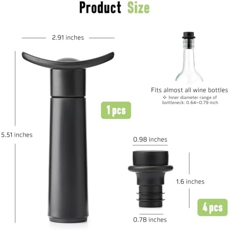 OWO Wine Vacuum Pump with 4 Stoppers, Wine Saver & Preserver, Food