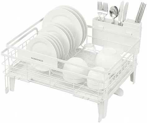SONGMICS Dish Drying Rack with Drainboard, Matte White