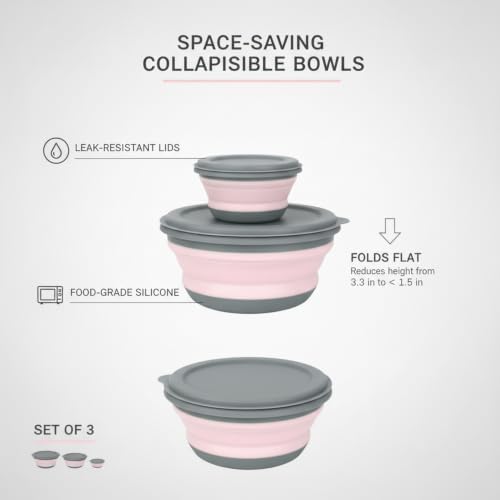 Collapsible Silicone Bowls with Lids, Space Saving Food Storage