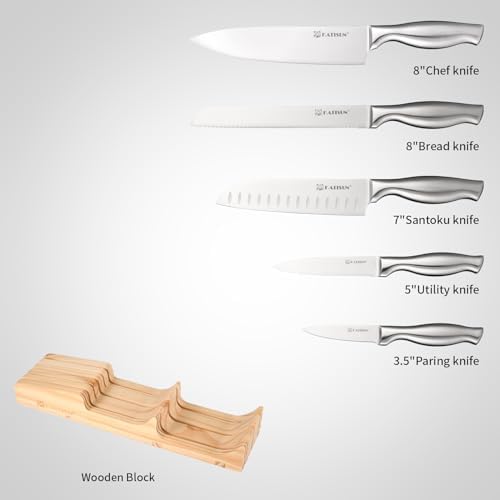 Kitchen Knife Set, 6 Pieces, Pine Knife Block