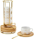 YOLIFE 3 OZ Stackable Porcelain Espresso Cups and Bamboo Saucers Set
