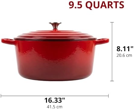 10 Quart Dutch Oven Approx, 9.5 qt Enameled Cast Iron Dutch Oven Pot & Lid