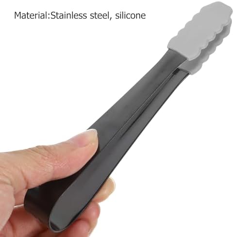 4pcs Stainless Steel Ice Cube Tongs with Black Silicone Sleeve