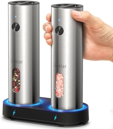 Zadelar Rechargeable Salt and Pepper Grinder Set, Stainless Steel