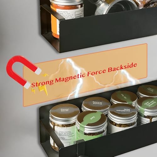 Magnetic Fridge Organizer Spice Rack with Shelf and Hooks