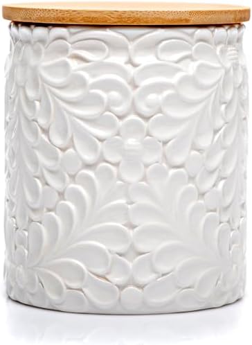 25DOL XXL 94 Oz Engraved Ceramic Kitchen Canister, Airtight Bamboo Lid