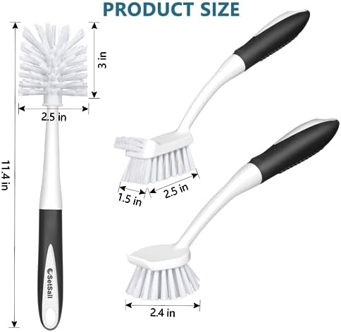 SetSail Dish Brush Set of 3 with Bottle Brush, Black