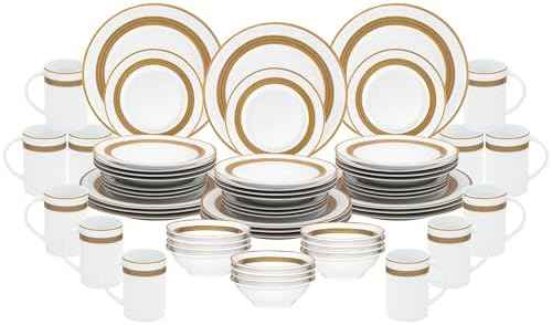 Dinnerware Set for 12-60 Piece Porcelain Dish Set - Elegant Rope Gold