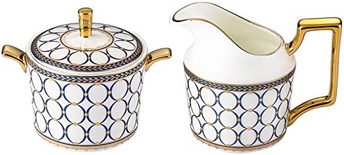 Bone China Cream & Sugar Set, White Gold