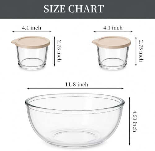 6QT Glass Mixing Bowl Set with 2 Storage Jars