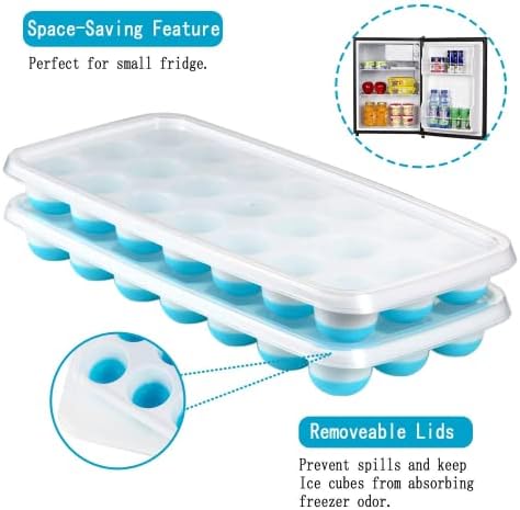 Ice Cube Trays Easy Release-Odor free,Spill Resistant Lid Included,2