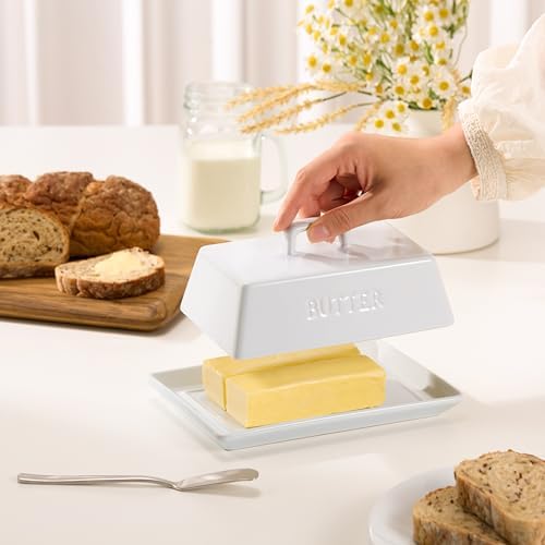 Kook Ceramic Butter Dish with Lid, Extra Large, Wide, Serving Tray