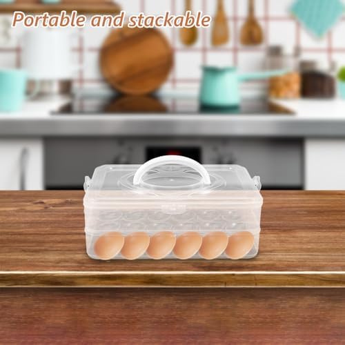 Egg Tray for Fridge 2 Tier with Lid Stackable Plastic