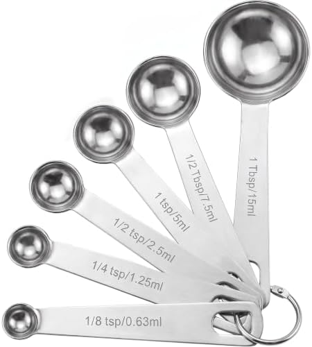 Measuring Spoons, 6-Piece Heavy Duty Stainless Steel Measuring Spoons