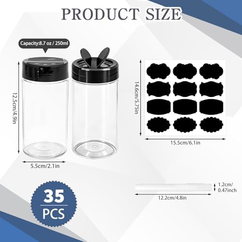 35 Pcs 8.7 oz Plastic Spice Jars with Labels and Pen Clear Kitchen