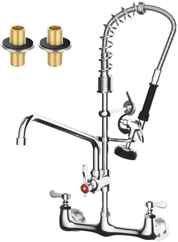 Commercial Sink Faucet, Wall Mount, Pre-Rinse Sprayer