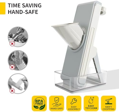 Safe Mandoline Slicer for Kitchen, Adjustable Vegetable Slicer, Julienne Slicers, Cut Resistant Stainless Steel Blades, Potato Fry Cutter, Onion Chopper, Detachable, Dishwasher Safe, Kitchen Gadgets