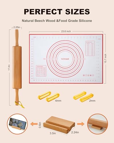 Classic Wood Rolling Pin, 17" Rolling Pins for Baking with Silicone