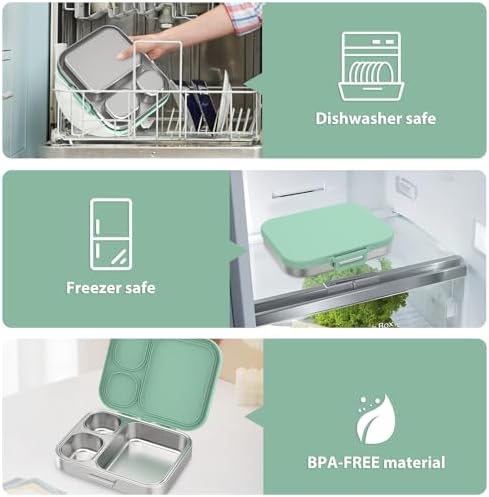 Pawtong Stainless Steel Bento Lunch Box for Kids | 3-Compartment Lunch