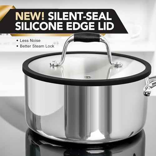 MICHELANGELO Triply Stainless Steel Saucepan Set with Strainer Lid, Heavy-duty Sauce Pan with Lid, Multipurpose Sauce Pot Induction Compatible - 1QT & 2QT & 3QT
