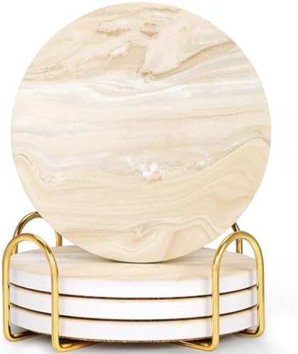 Absorbent Ceramic Coasters Set of 4, Modern Marble Style Drink