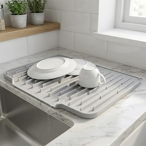 Silicone Dish Drying Mat with Drain Spout – Extra Large 15.7"x12.4"