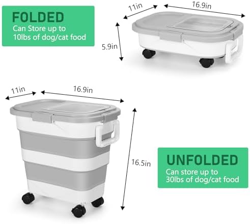 30LB Dog Food Storage Container with Wheels, Lid, Handle, Cup and