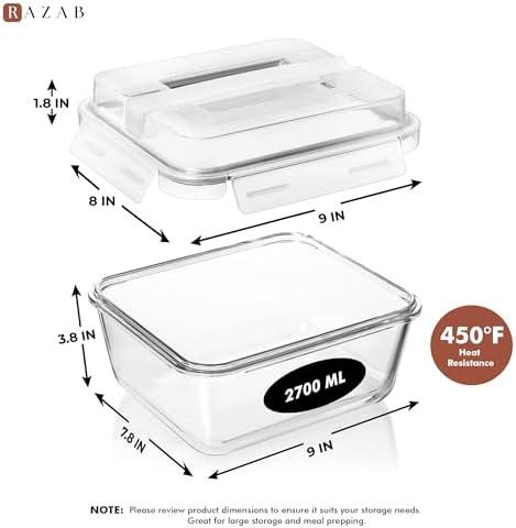 Razab 2700ml Glass Food Storage Containers with Lids