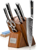 Sunnecko 7-Piece Damascus Kitchen Knife Set with Block