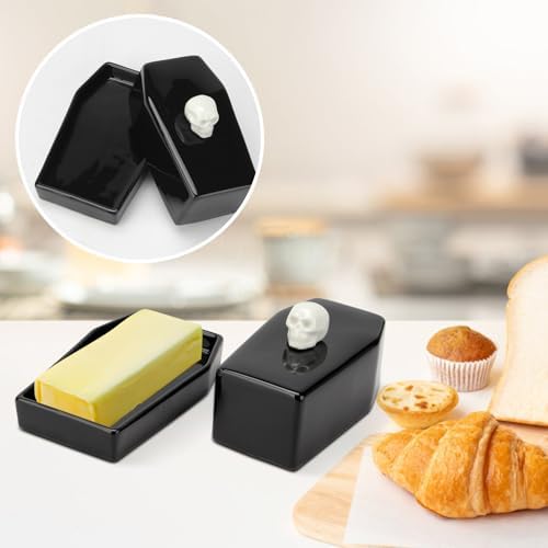 Ceramic Butter Dish with Lid Set Gothic Skull Shape Butter Container