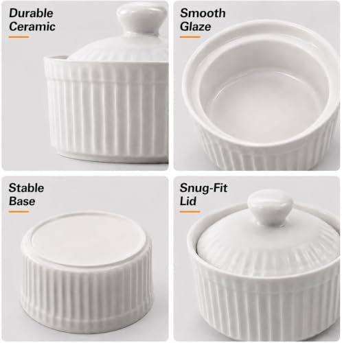 Small Ramekins with Lids, 5.5 Oz Full Capacity Ceramic Souffle Bowls