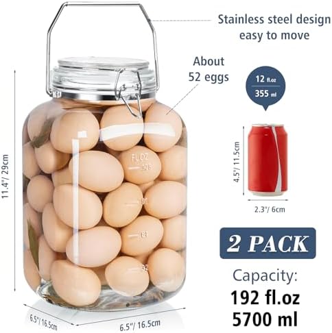 Folinstall 1.5 Gallon Glass Jars with Lids, 2PCS
