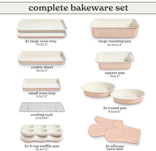 Country Kitchen Nonstick Stackable Bakeware Set - Deluxe Heavy Duty, Durable, Easy Release Baking Set, Taupe, 13 Pcs with Handles