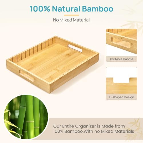 Vtopmart Large Bamboo Lid Organizers with 7 Extra Tall Dividers for