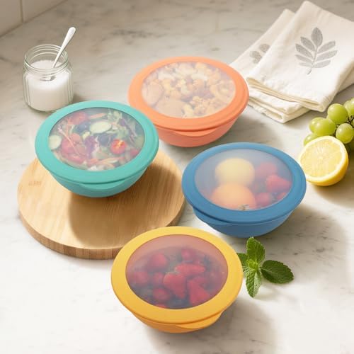 Wheat Straw Bowls Set with Lids, Unbreakable 40 OZ Cereal Bowls Set of