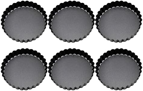6PCS Mini Cake Mould with Removable Bottom, Black Carbon Steel Quiche