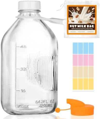64 oz Glass Milk Bottle Heavy Duty Water Jug Refrigerator Container