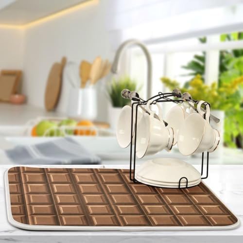 OTVEE Chocolate Bar Art Dish Drying Mat for Kitchen Counter Absorbent