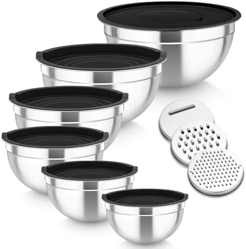 TeamFar Mixing Bowls Set of 6, Stainless Steel Nesting Mixing Salad